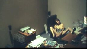 Lustful hoe masturbating in office