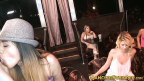 ”Amateur babes devouring big dick at a strip club”