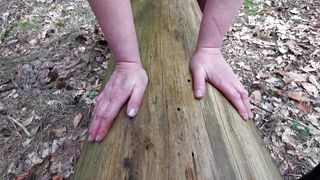 Hard slapping hanging tits in the woods