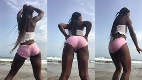 crazybitch twerking hard in sexy clothes outdoor on the beach
