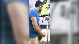 Hairy amateur bear jerks off in public garden center