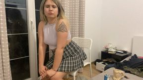 Farting in skirt on chair while smokingg