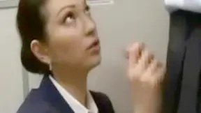 Sexy Stewardess Seduced by Pervy Passenger in Airplane Lavatory