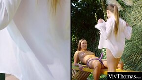 Satisfying lesbo girls expertly make each other cum by using a strap on