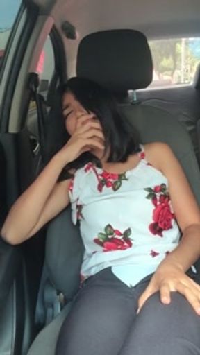 hot girl fingers her pussy in my car.