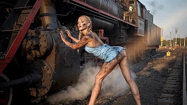 Sooty Slavic Babe Fucked on Steam Train AI Generated