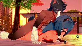 Furry anime girl Michiru gets a handjob and fucked with a creampie