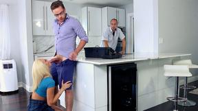 ”Teen sucking shaft in front of worker & guy gave  teen his hard tool”