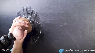 Amateur MILF babe ruined tight pussy with massager then huge cumshot cock slapping face BDSM edge