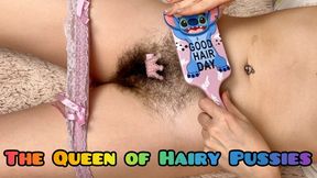 Queen of Hairy Pussy Extreme Close Ups - Amateur Pink Lace Panties Hairy Bush, Goddess Pussy Worship Control, Finger Nail