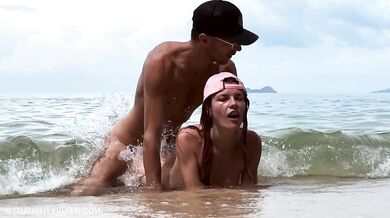 Wild Angel gets fuck in the sea waves on the public nude beach - That's was HOT! - MyNaughtyVixen