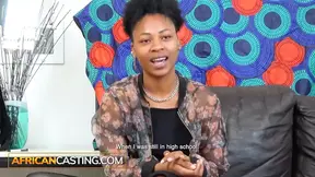 Ebony babe deep-throats cock during casting interview