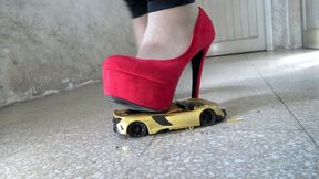 Toy car total scrapping with my high heels