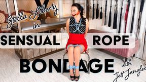 Stella Liberty in Sensual Rope Bondage with Jett Jangles - scarf gag, moaning, damsel, foot worship, masked man - 4K MP4