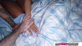 Trouble Stepsis Hides (from Her Stepdad) in Stepbro's Bed & Fucks Him!