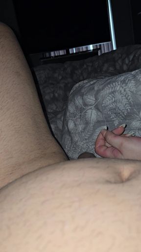 Step mom grabs step son balls and squeeze them hard