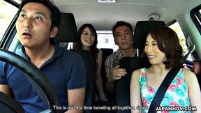 Sakura Aoi and Aya Kisaki go camping with horny husbands