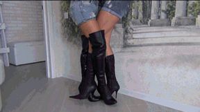 Sensual footsie in sexy leather boots 2