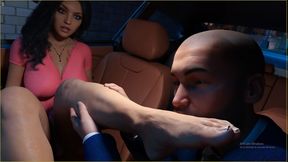 MILF Anna Giving a Footjob to Her Boss Huge Cock Inside Car