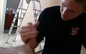 Fucking twink would rather suck cock than paint the walls