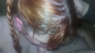 Blowjob from a red-haired beauty in a sauna