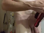 After shower, putting on my singlet and jerking out a load.