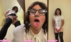 Carolinetv exposed public shemale striptease in bra garter belt stockings big booty