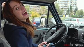 Pedal Challenge - Karolina driving and revving engine of an old VAN (4K)