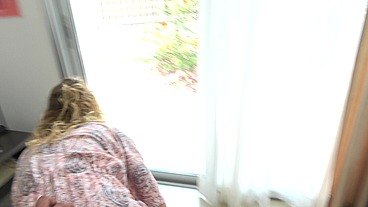He disturbes hot girl while cleaning, rubbing his dick on her ass, fucking her on sofa and cum in her pussy! Creampie, Amelie Lei