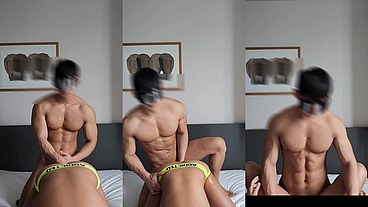 4 Asian muscle handsome fuck young man bareback in bathroom