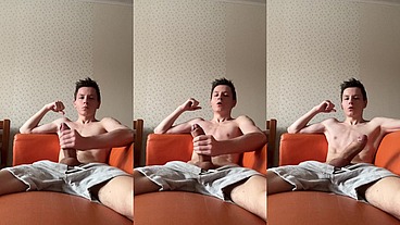 Twink Student Evgeny Has Fun After Study With His 23 cm Cock and Cums