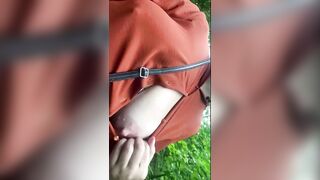 Outside Flashing Saggy Breasts / Twat Flash. Russian Amateur Mom. Risky Public Masturbation into Forest