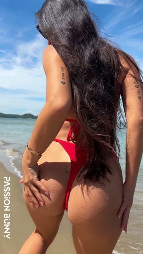 Beauty Chill and Sunbaths in Red Sexy Bikini