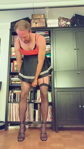 Chastity sissy humiliation - anal hook attached to ceiling