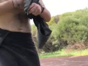 Risky public jerk off along bike path