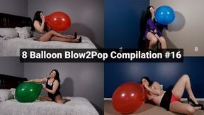 8 Balloon Blow2Pop Compilation #16 - B2P Red Blue & Clear Balloon Latex Pops - MP4 1080p HD