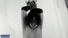 Shaking Legs In Black Pantyhose Standing Pole Bondage With None Stop Orgasms