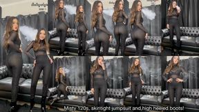 Misty 120s, skintight jumpsuit and high heeled boots!