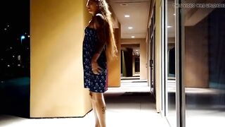 Watch this blonde babe with tattoos take a walk in public and show off her big tits and ass