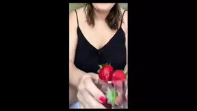 Hairy Strawberries. Hairy Pussy and Masturbation Squirt. Food Fetish