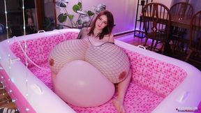 Z Cup Water Inflation and Rapid Belly Inflation in Fishnet Shirt and Panties MOV