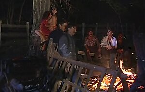 Fucked and ass fucked at night on a farm in front of voyeurs