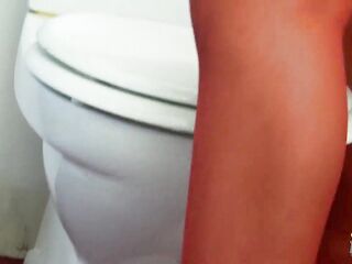 With her nylons and heels the brunette hair mother i'd like to fuck enters the gloryhole for a blow job and a facial