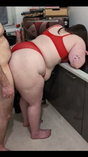 Big ass sexy red lingerie anal