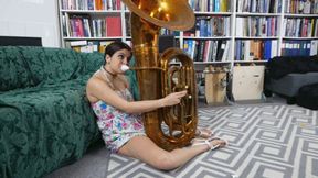 Raquel Tries to Coax a Sound Out of the Tuba (MP4 720p)