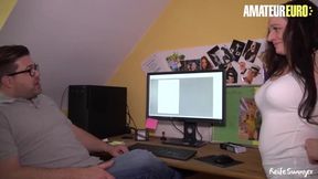 Mature Boss Fucks Horny Brunette on the Couch in Steamy Encounter