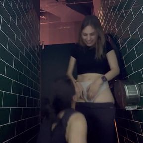 Women Feel Hot Being in the Gym and Touch Each Other in the Bathroom