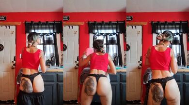 Tattooed Native American MILF Teasing in Thong While Drying Dishes Twerking Solo