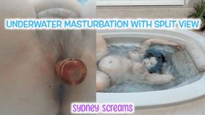 Underwater Masturbation with Split View - BBW Sydney Screams Dildo Fucks Hairy Pussy in Bathtub - HD 1080 WMV