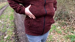 Naked Hiking and Slapping Her Tits